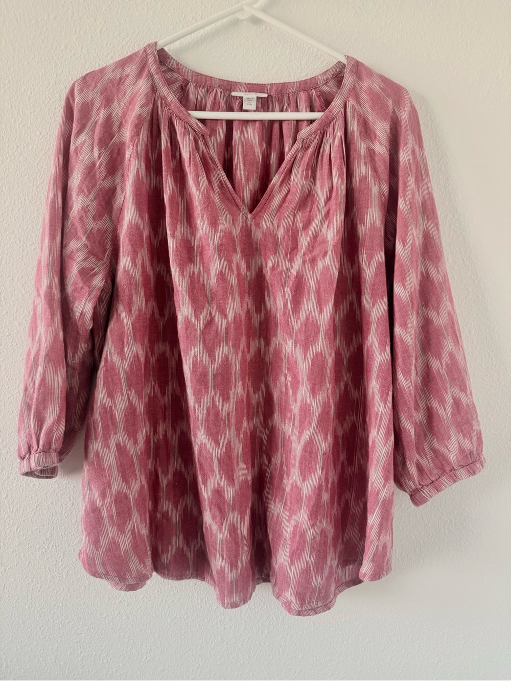 Pure Jill Women's Pink Patterned V-Neck Tunic Top